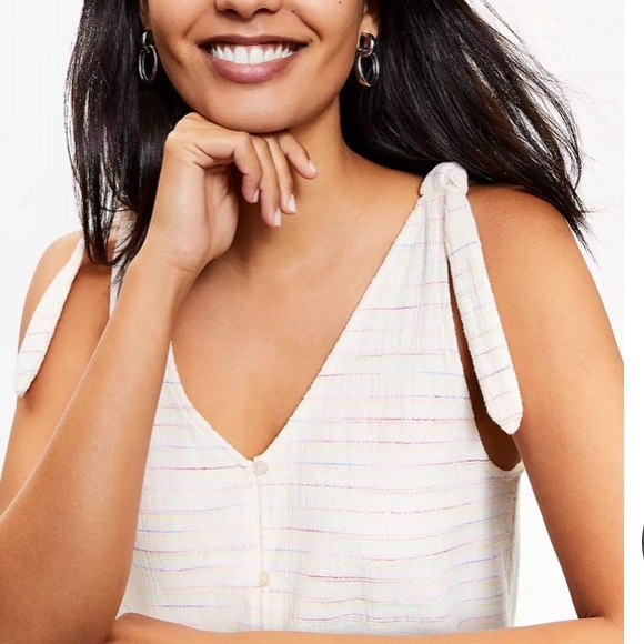 🆕 Loft Tall Bow Strap Button Flounce Dress - Picture 2 of 3